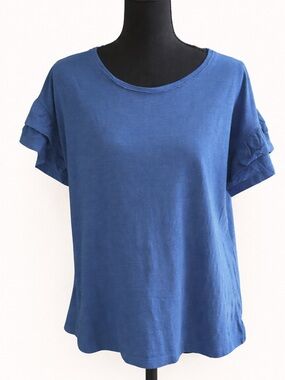 Mac and Me Blue Ruffle Sleeve Cotton Tee Top NWOT Size Medium